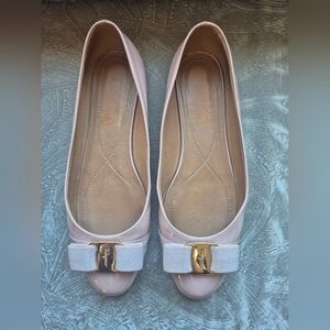 Salvatore Ferragamo Pink Vara Bow Patent Leather Flats